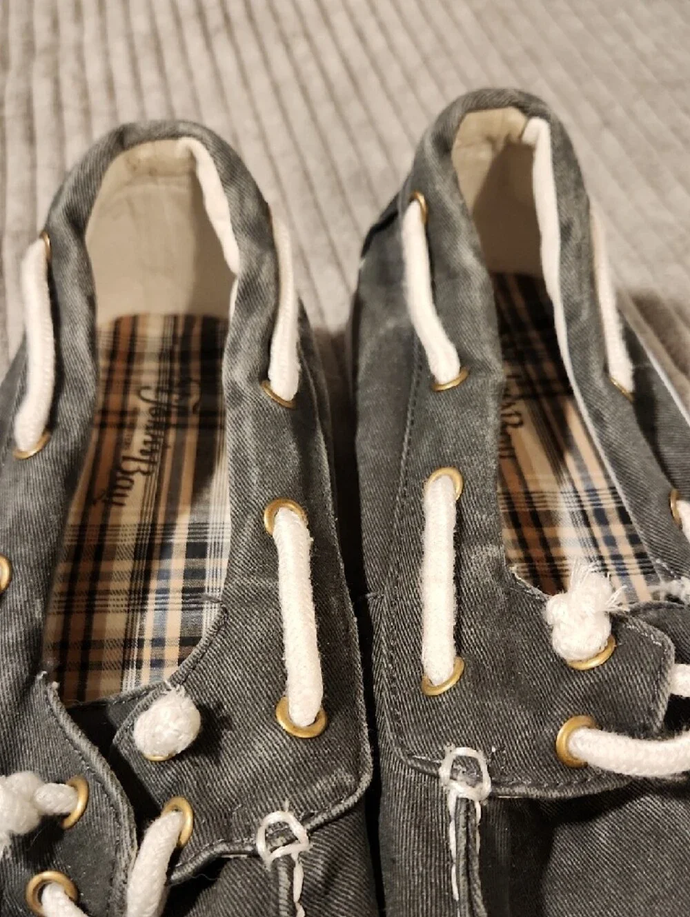 St. John's Bay Gray Canvas Boat Shoes with White Laces